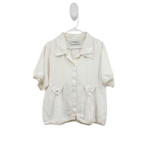 Aly Wear Women's 100% Linen Button Front Peplum Top - M
